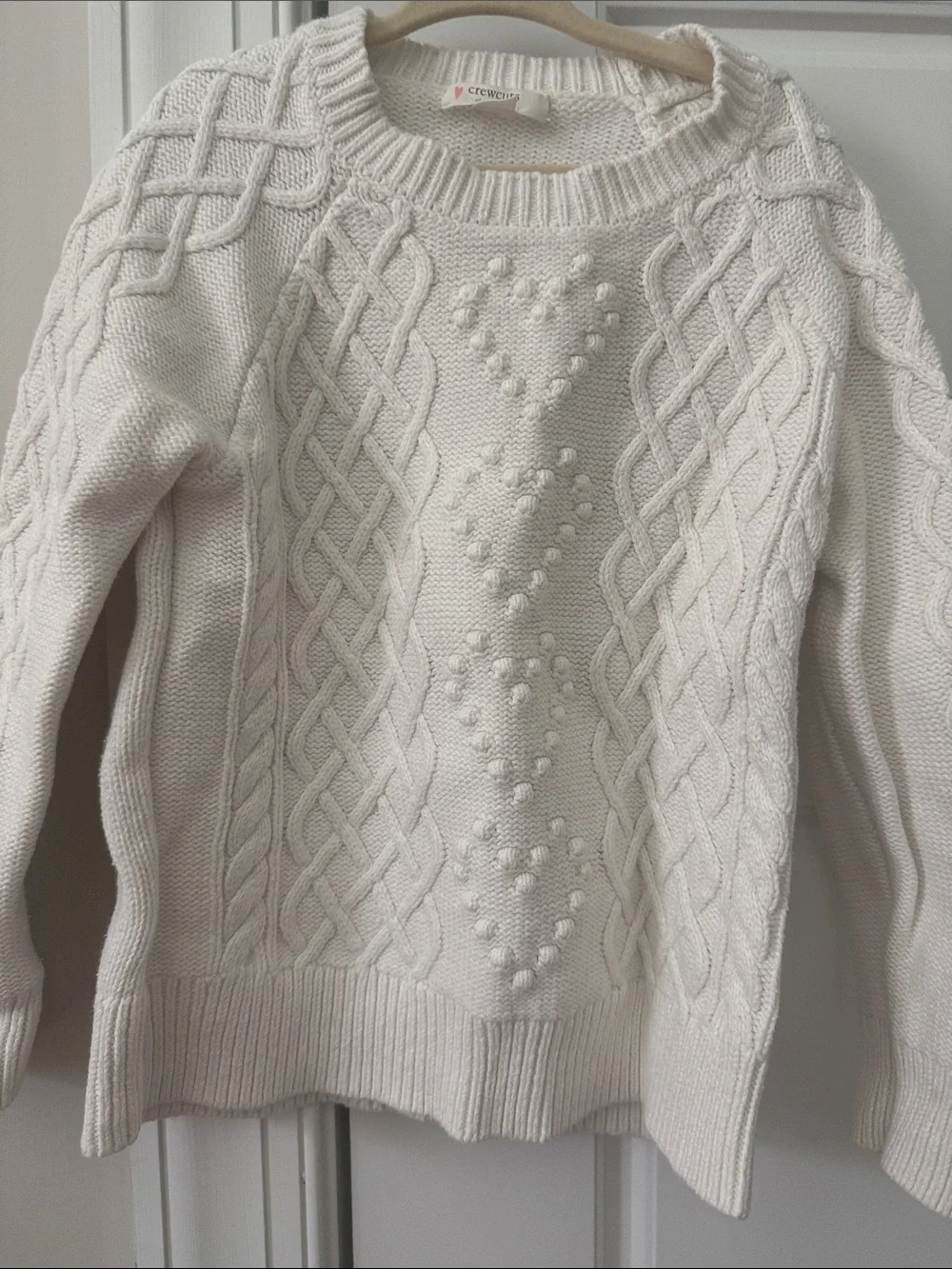 Crewcuts Cream Cable Knit Sweater with Heart Detail